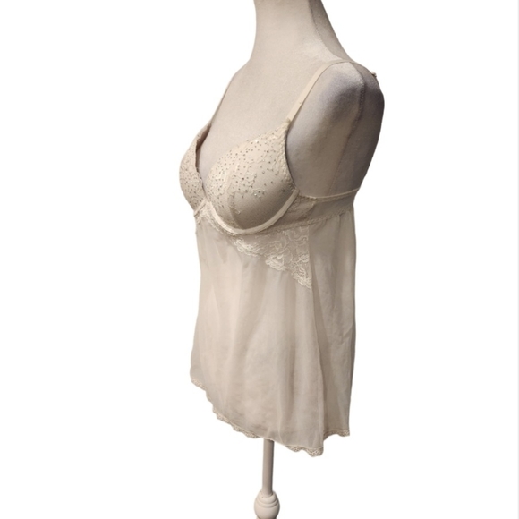 Le Senza White Babydoll Lingerie with Rhinestones on Bra - Picture 4 of 7
